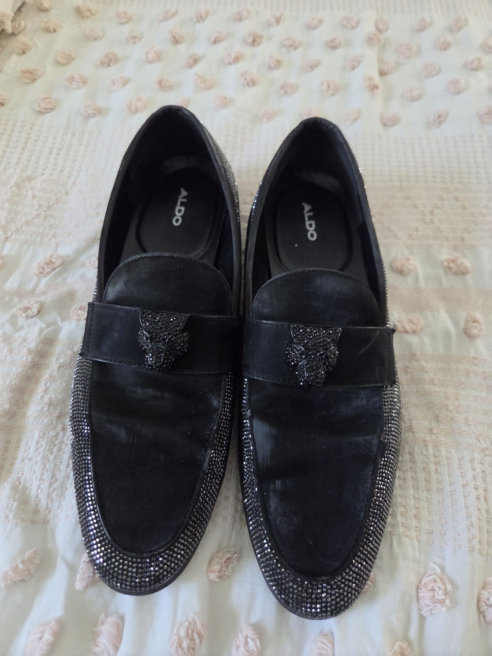 ALDO Men's Black Velvet Jewel-Embellished Loafers